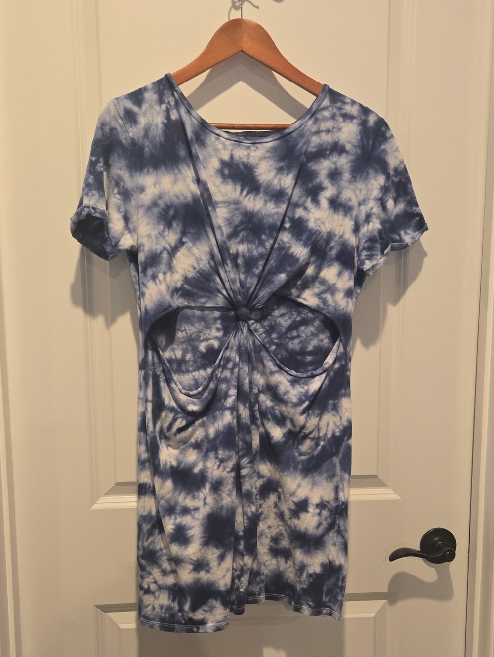 Arizona Jean Company Cut Out Blue Tie-Dye/shibori Mini Dress with Front Knot